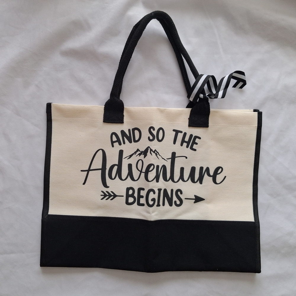 Adventure Begins Canvas Tote Bag Bridal Gift Ideas Honeymoon Cruise Ship Travel